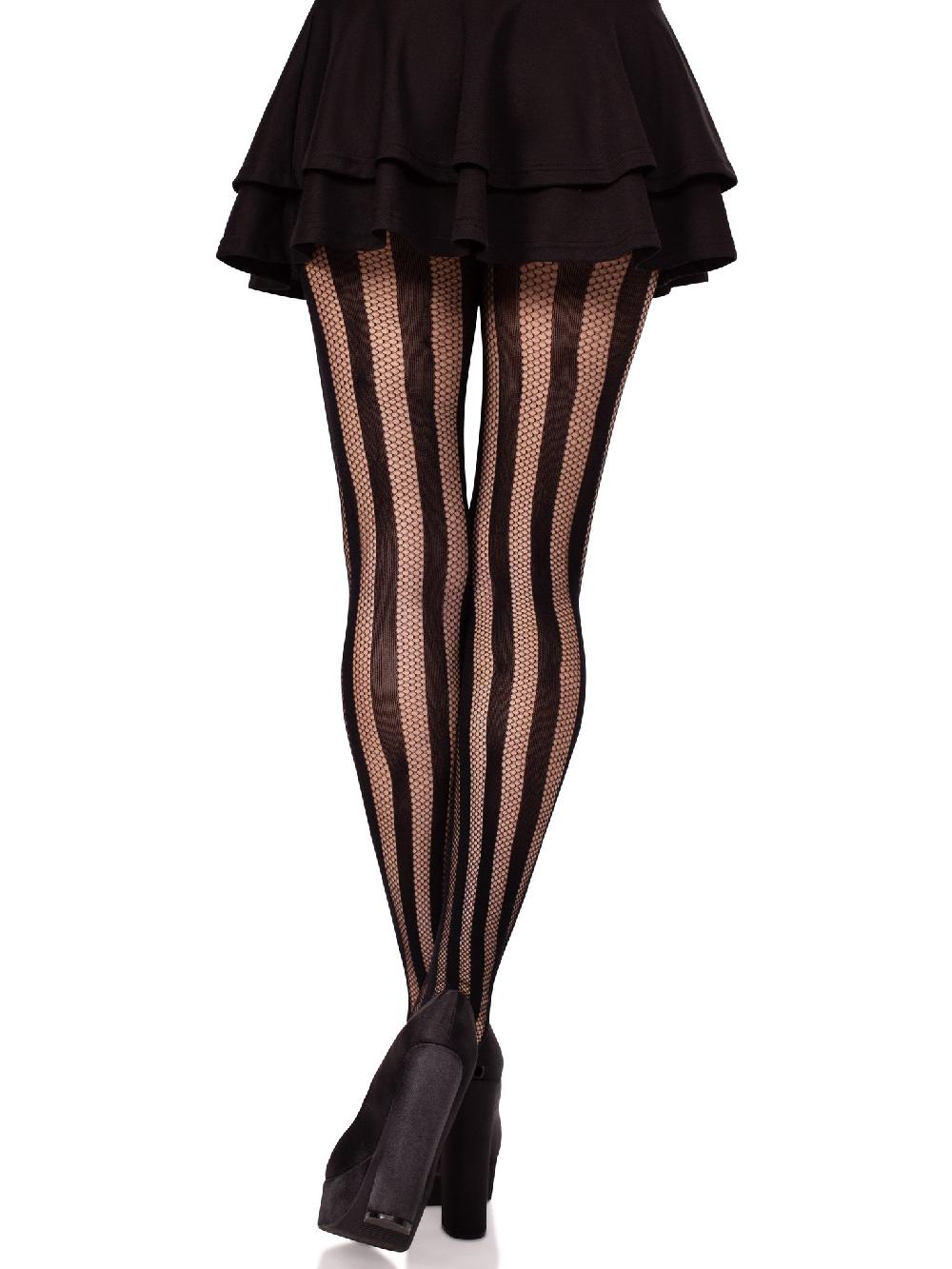 Leg Avenue Kyra Striped Net Tights Black