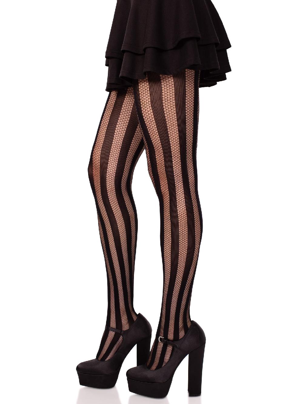 Leg Avenue Kyra Striped Net Tights Black