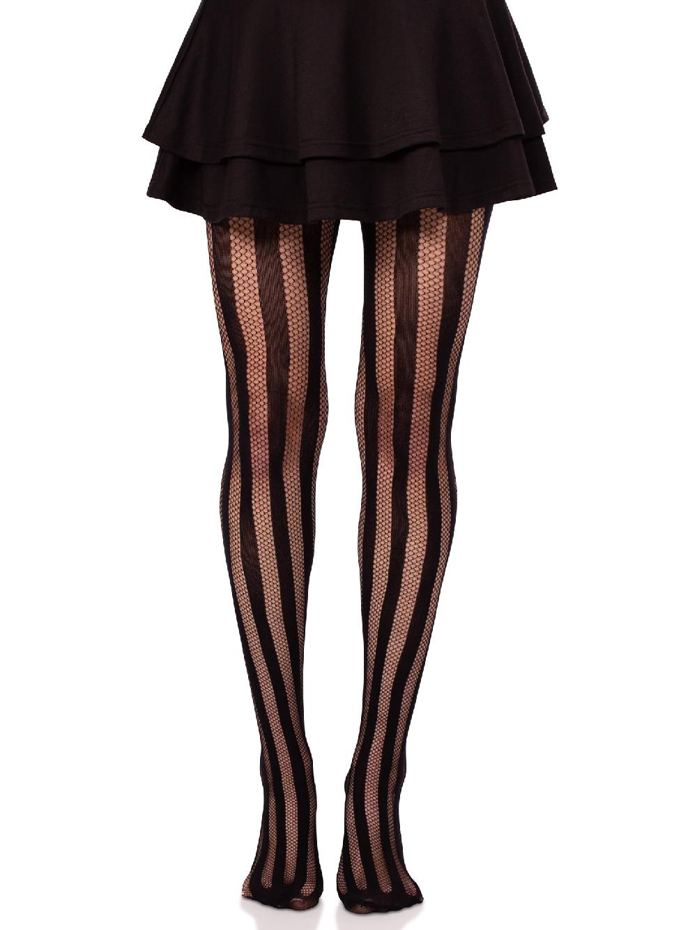 Leg Avenue Kyra Striped Net Tights Black