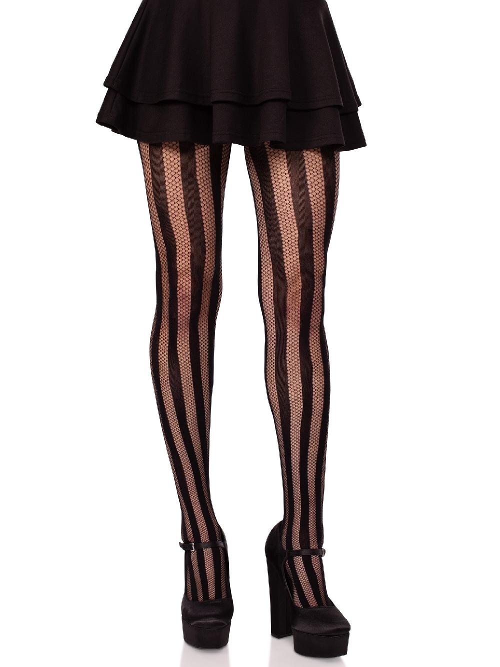 leg avenue Kyra Striped Net Tights Black