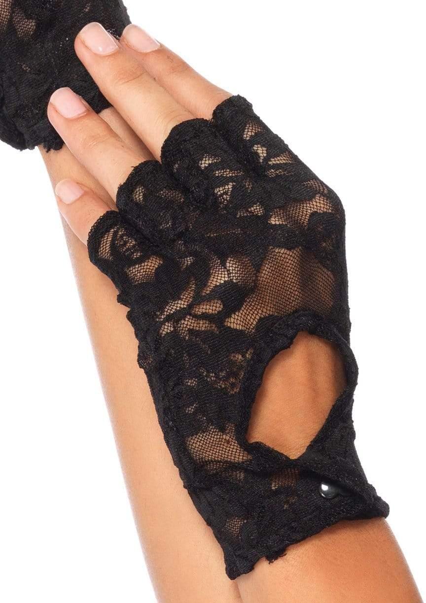 Leg Avenue Lace Keyhole Fingerless Gloves Black