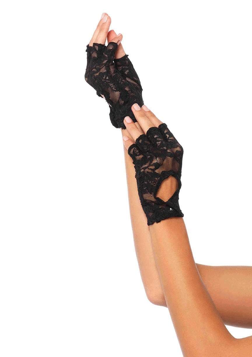 leg avenue Lace Keyhole Fingerless Gloves Black