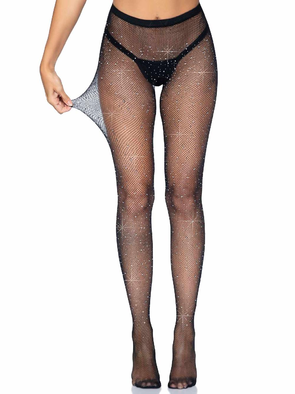 Leg Avenue Lark Rhinestone Crotchless Tights Black