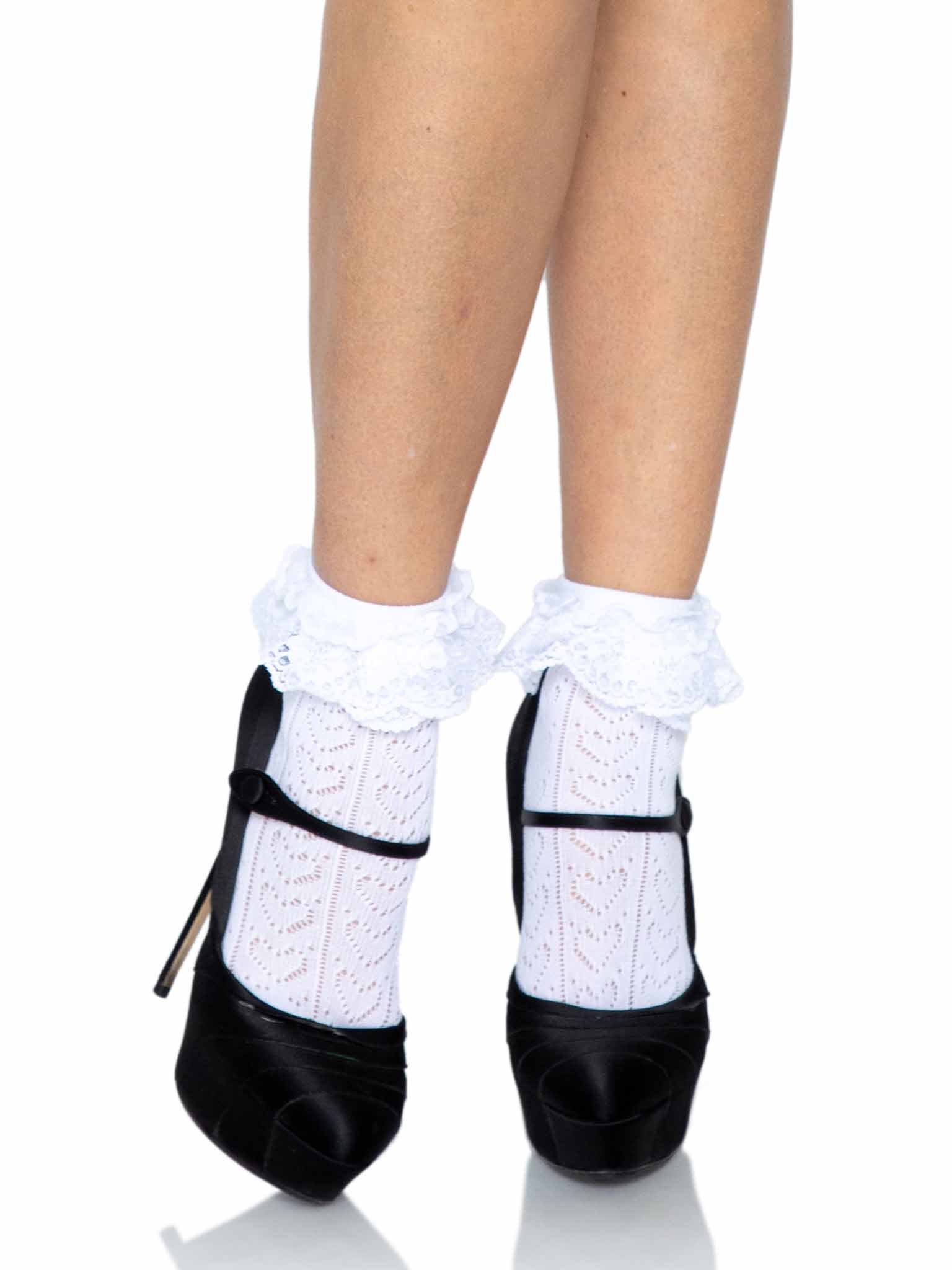 Leg Avenue Lei Lace Ankle Socks White