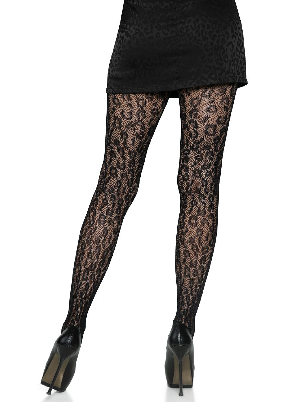 Leg Avenue Leopard Net Tights Black