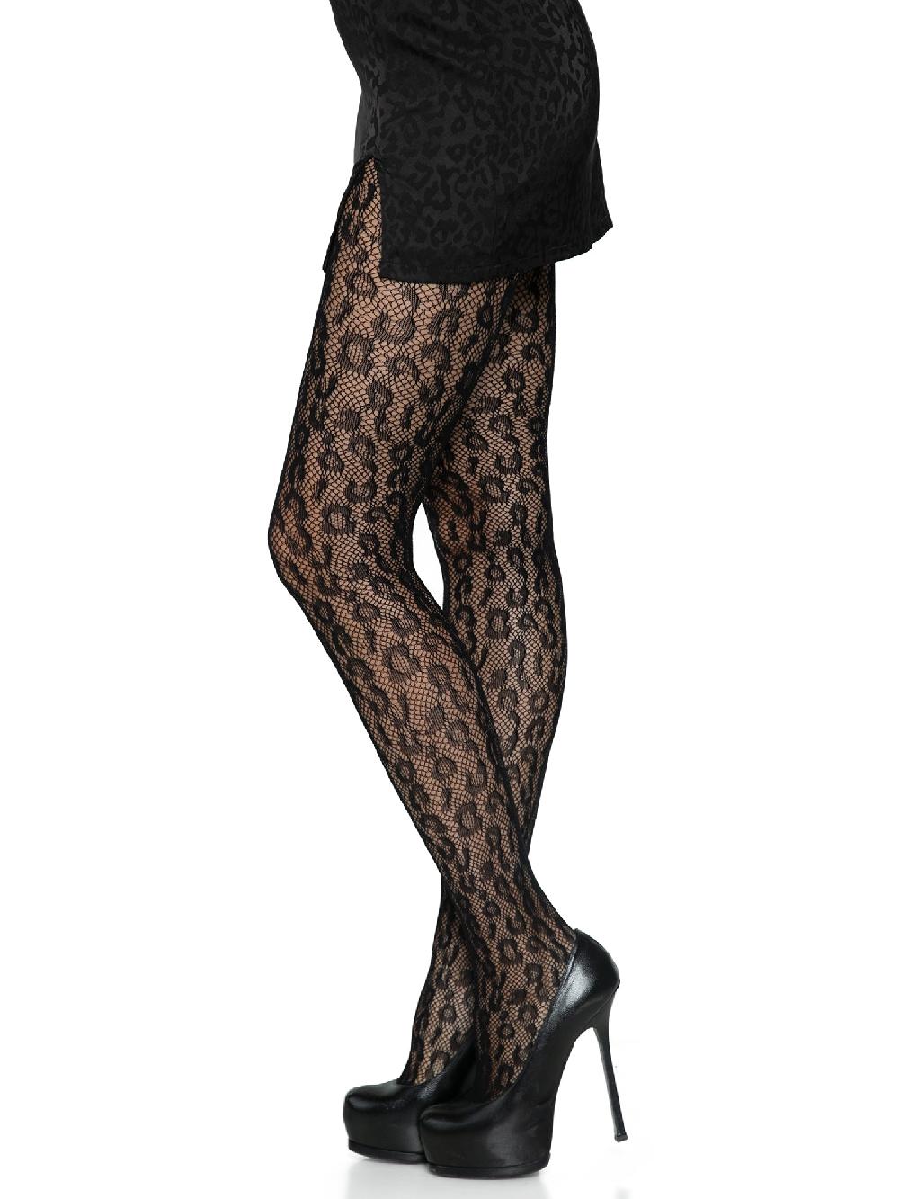 Leg Avenue Leopard Net Tights Black