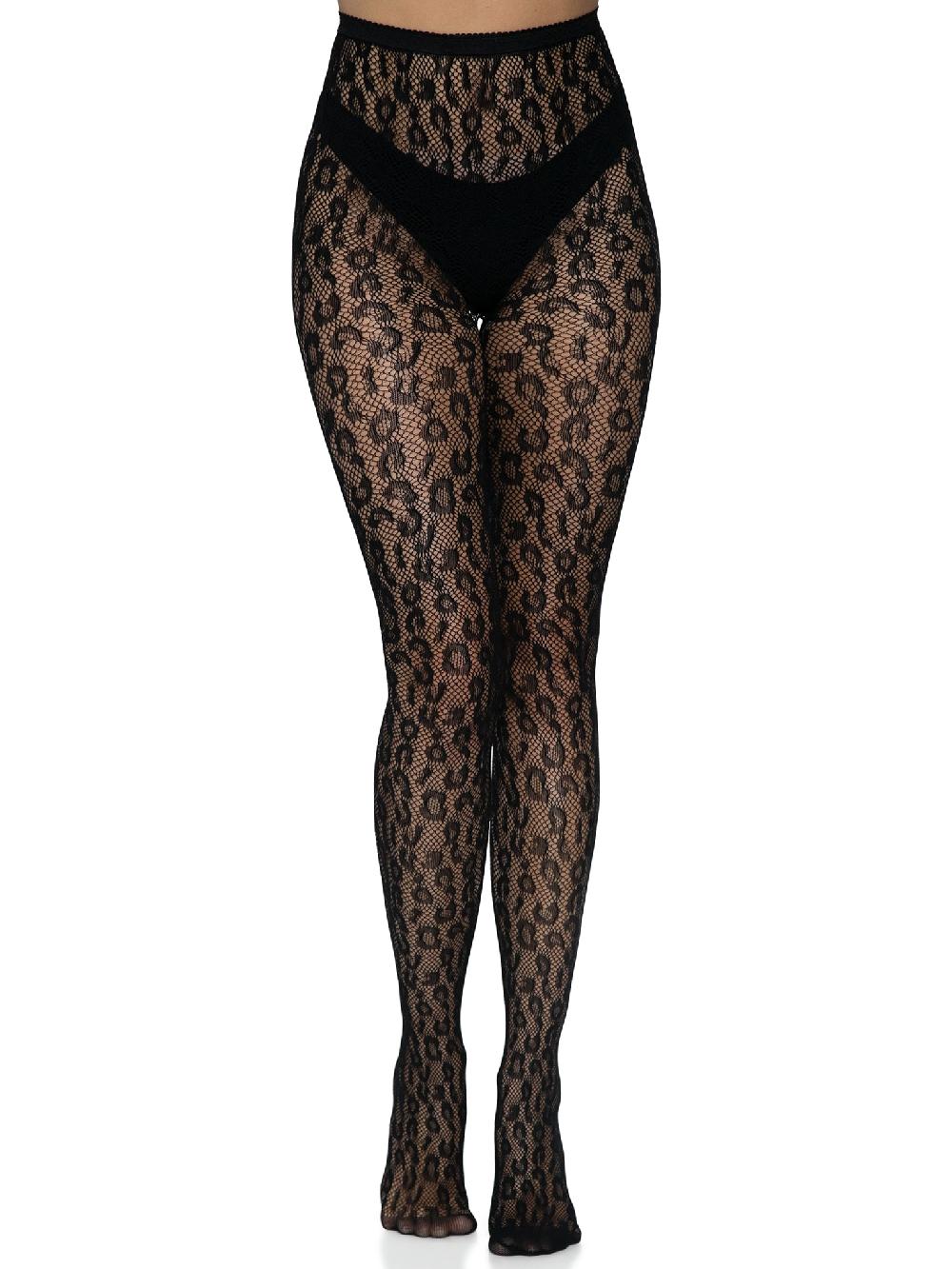 Leg Avenue Leopard Net Tights Black
