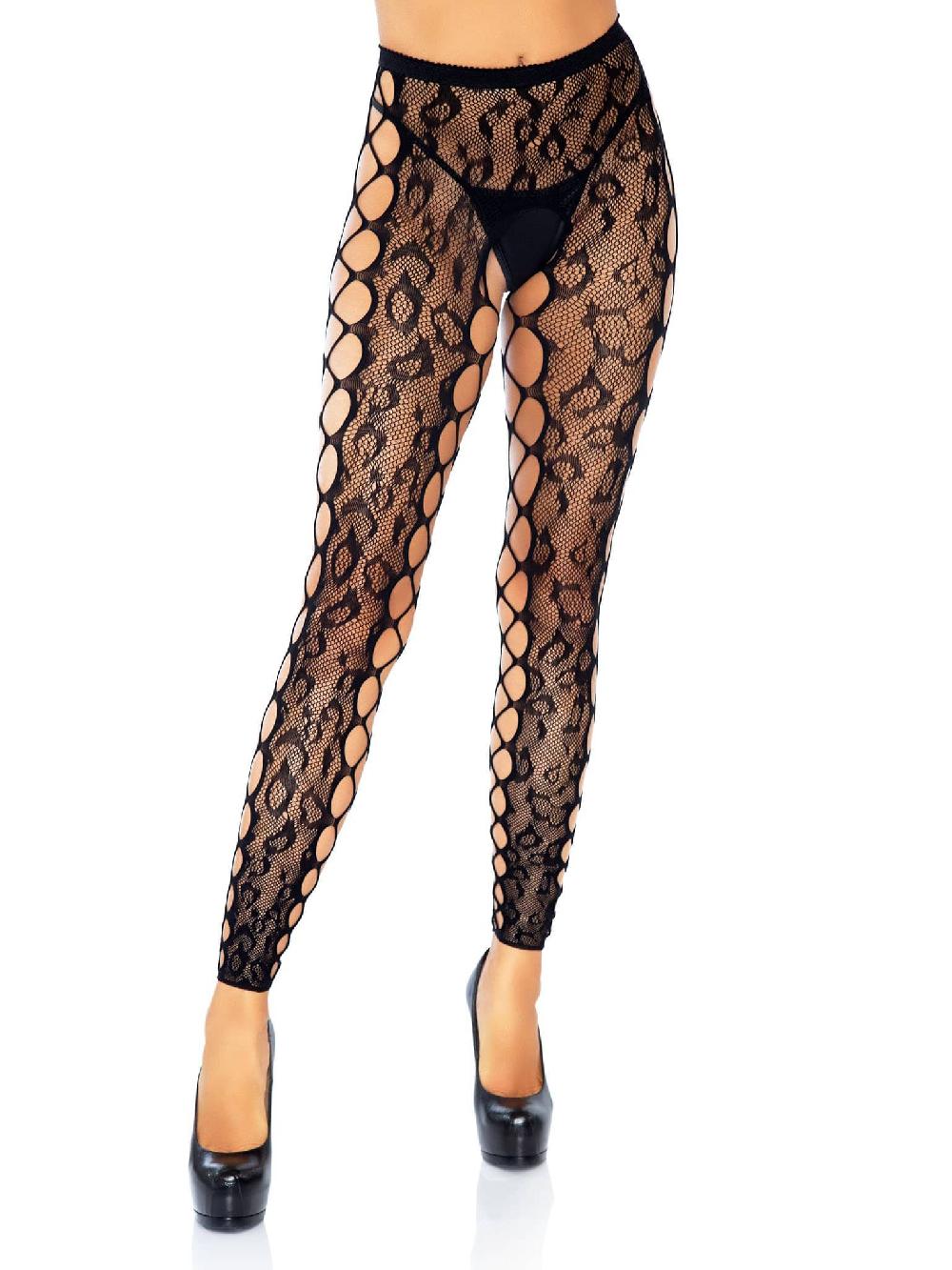 Leg Avenue Lexi Leopard Footless Tights Black
