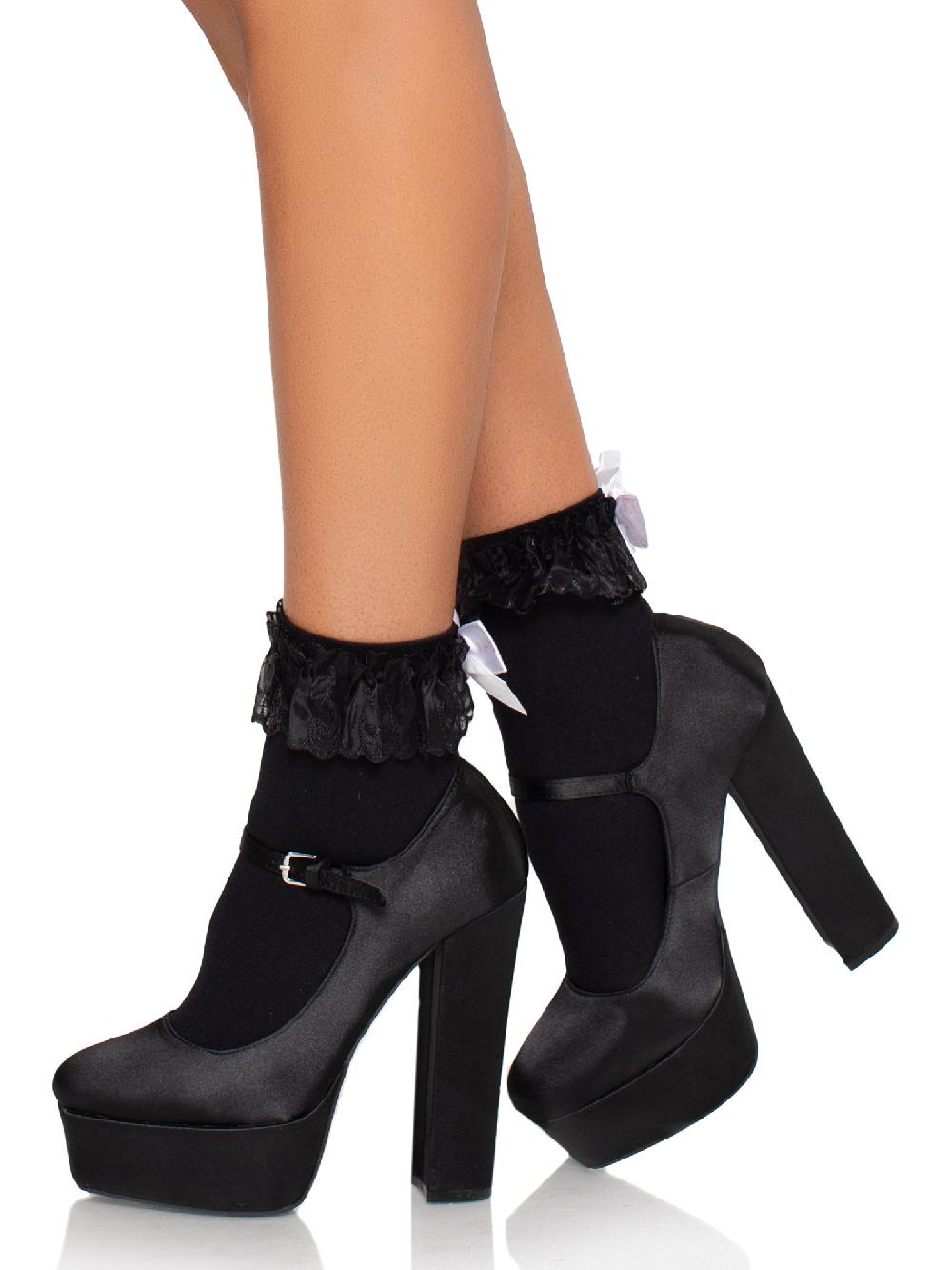 Leg Avenue Lola Ruffle Bow Ankle Socks Black/White