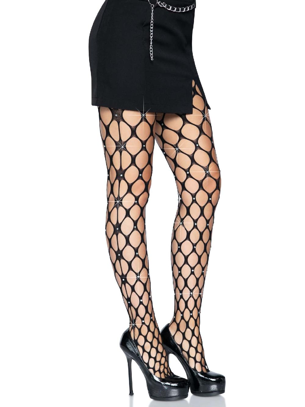 Leg Avenue Loren Rhinestone Net Tights Black