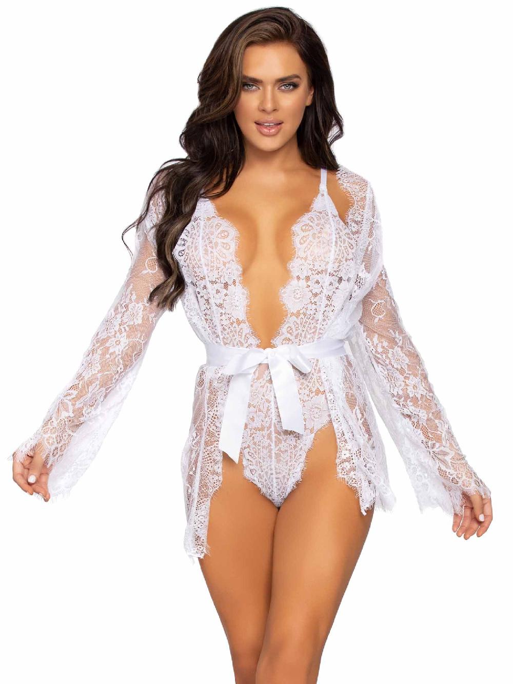 Leg Avenue Love Affair Lace Robe & Teddy Set Black