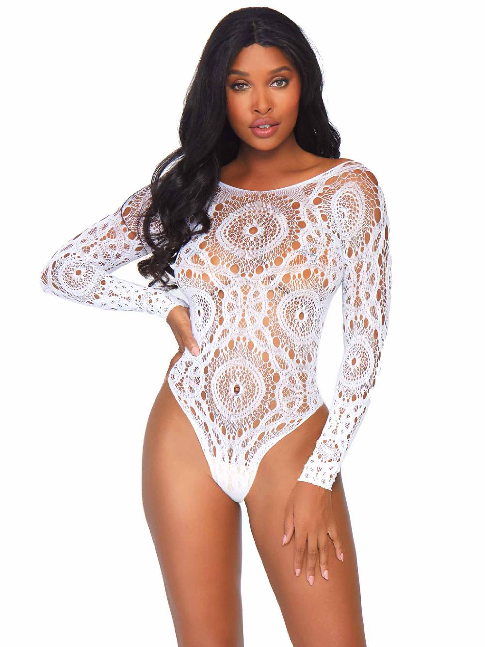 leg avenue Love Story Crochet Lace Bodysuit White