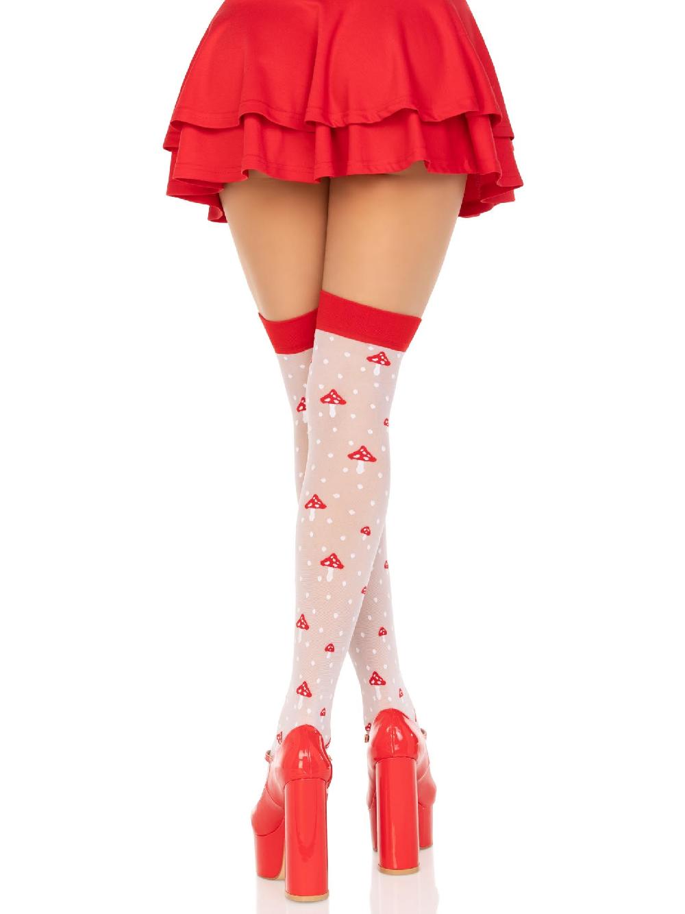 Leg Avenue Magic Mushroom Thigh Highs White/Red
