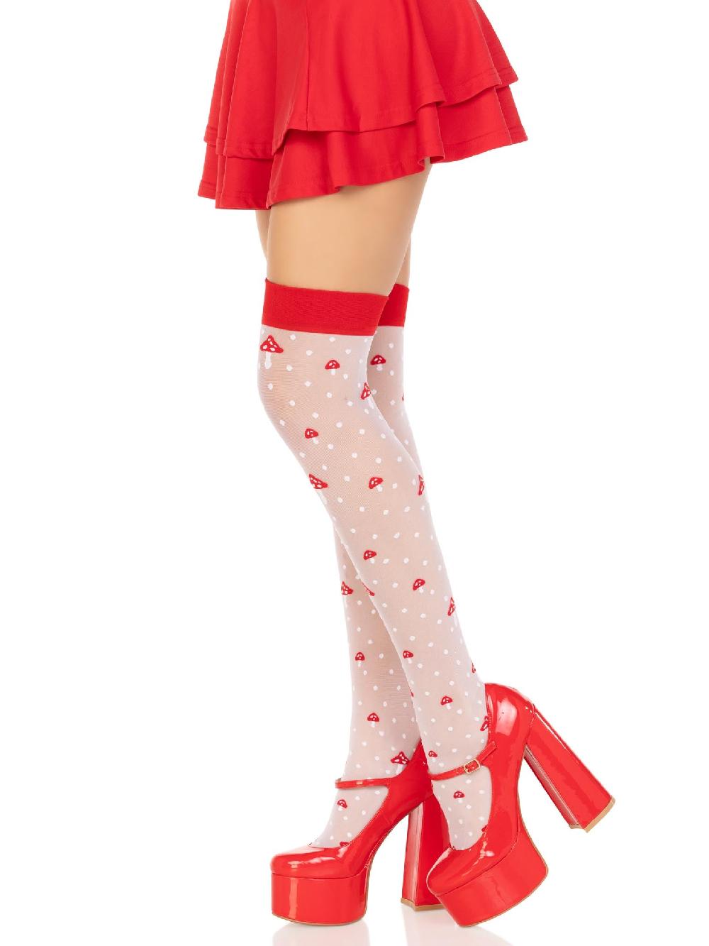 Leg Avenue Magic Mushroom Thigh Highs White/Red