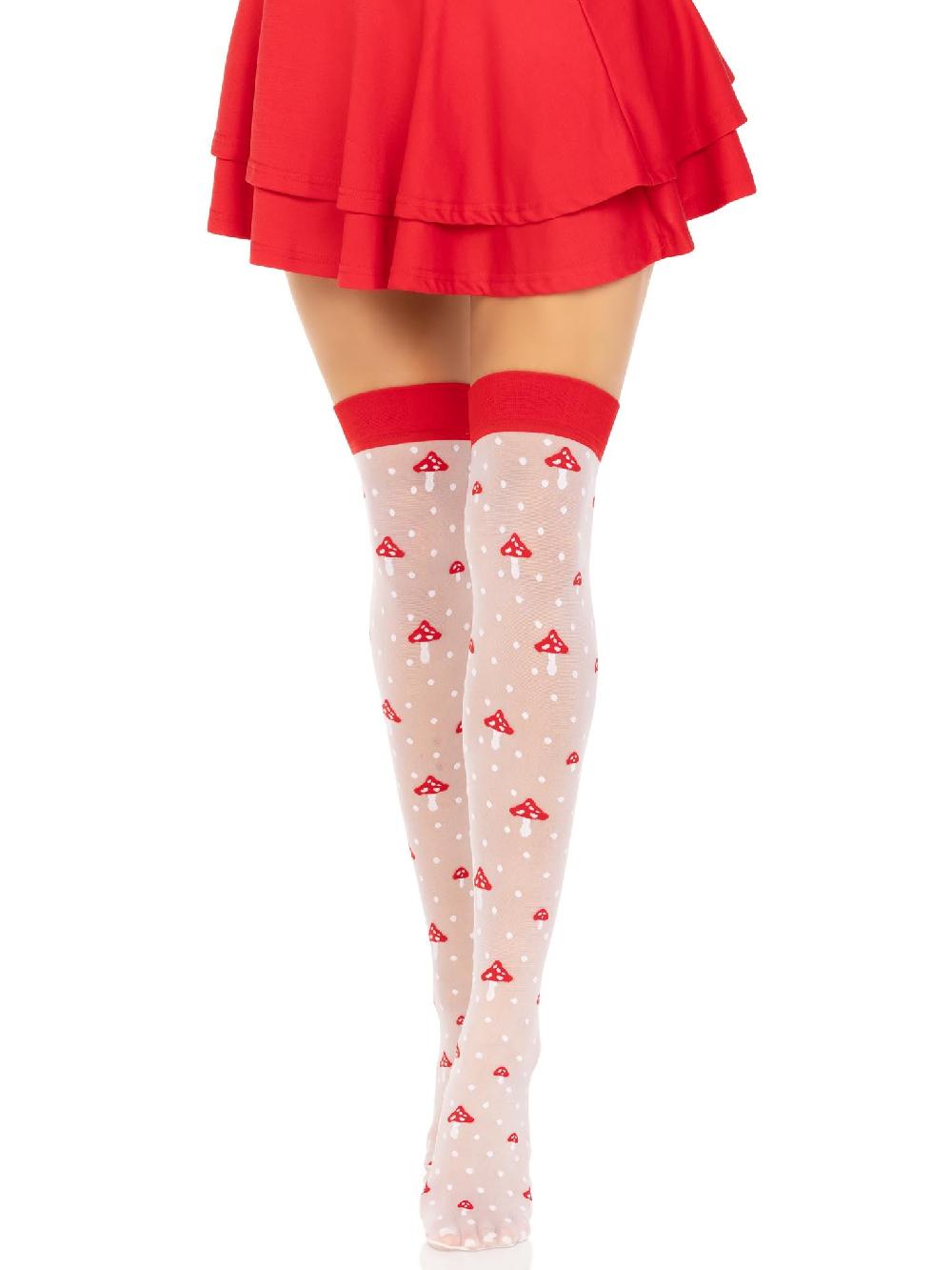 Leg Avenue Magic Mushroom Thigh Highs White/Red