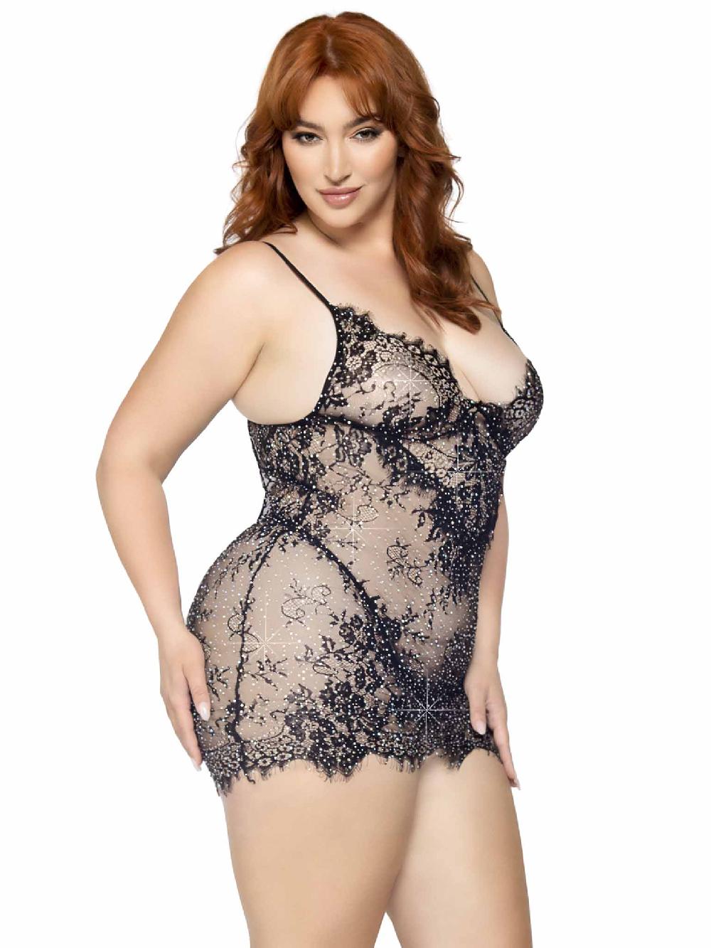 Leg Avenue Meant To Be Plus Lace Dress Set Black