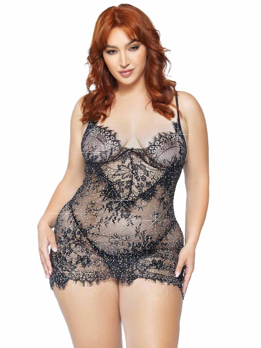 Leg Avenue Meant To Be Plus Lace Dress Set Black