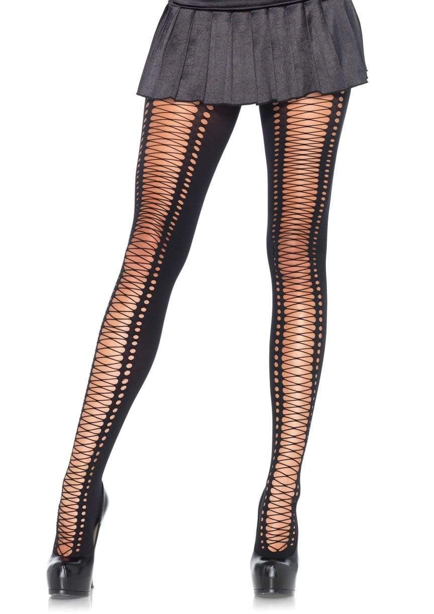 Leg Avenue Meg Crochet Lace Up Tights Black