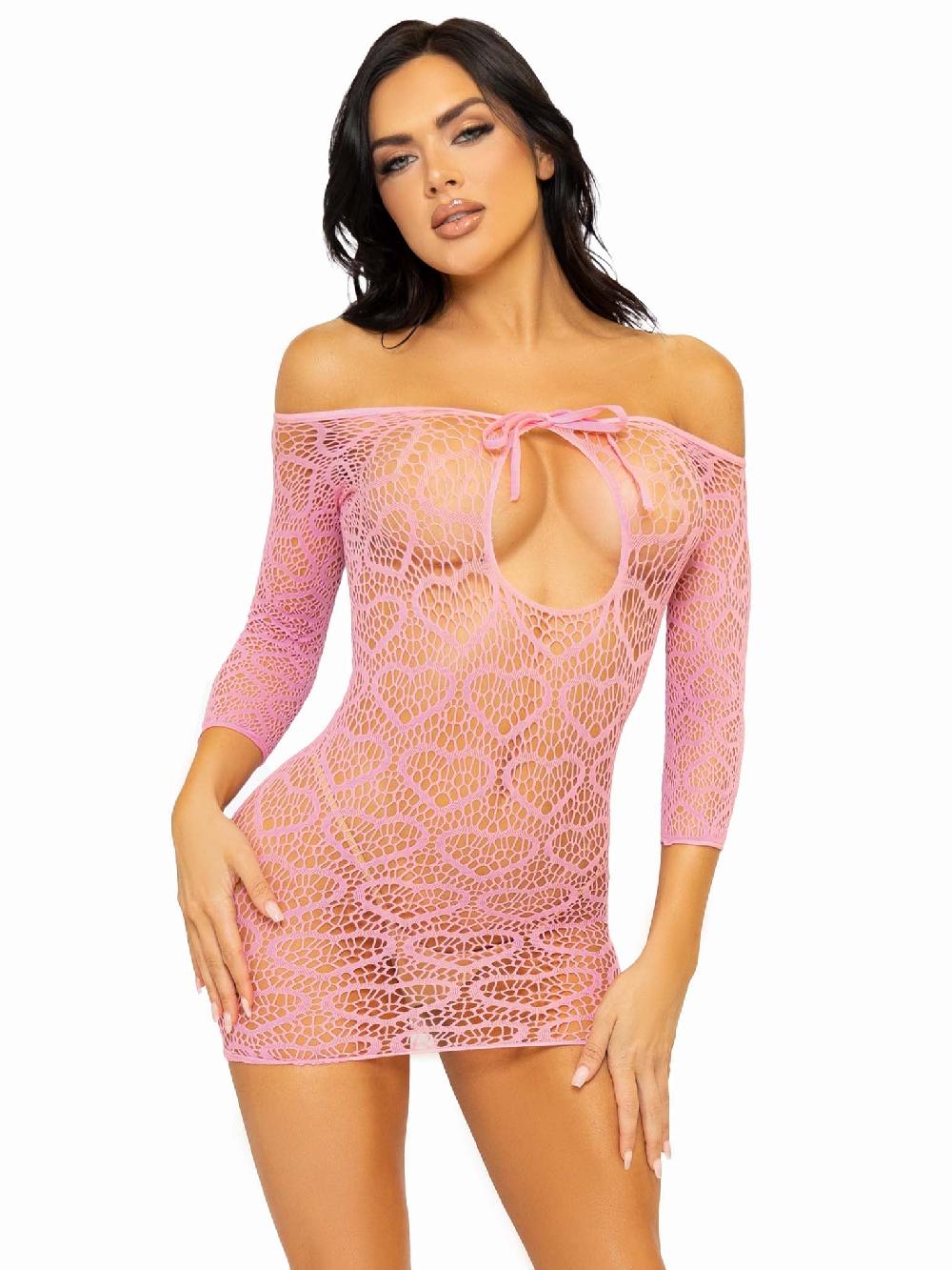 Leg Avenue Modern Love Heart Net Dress Black