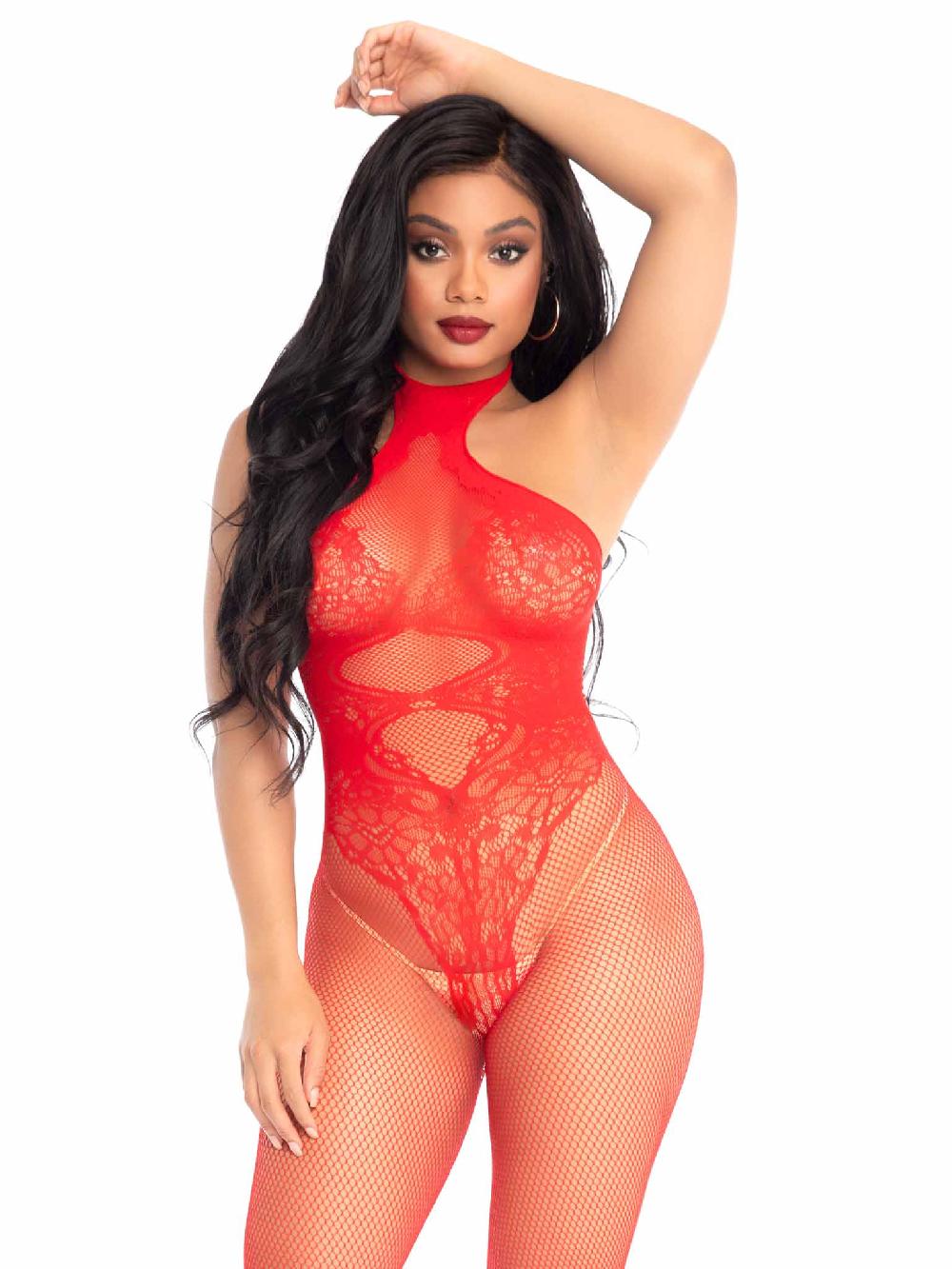 Leg Avenue Over You Fishnet Bodystocking Red