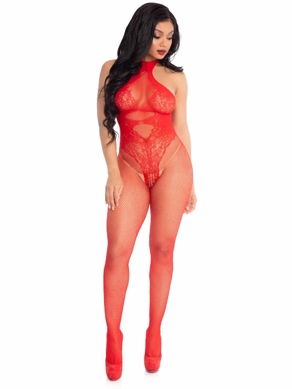 Leg Avenue Over You Fishnet Bodystocking Red