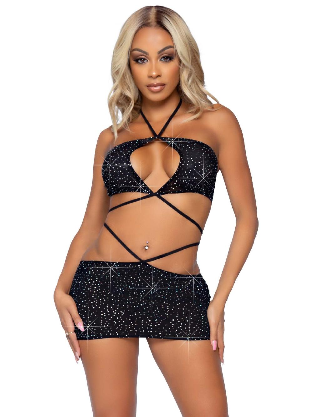 leg avenue Passion Play Bandeau & Skirt Set Black
