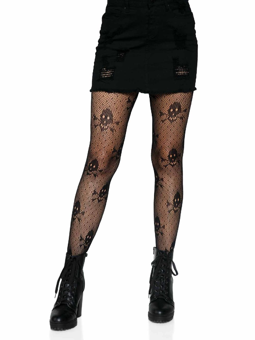 leg avenue Pirate Net Skull Tights Black