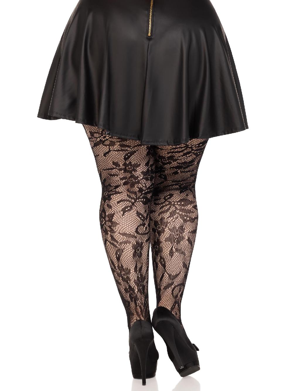 Leg Avenue Plus Chantilly Floral Lace Tights Black