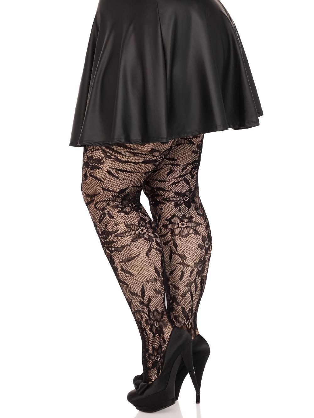 Leg Avenue Plus Chantilly Floral Lace Tights Black