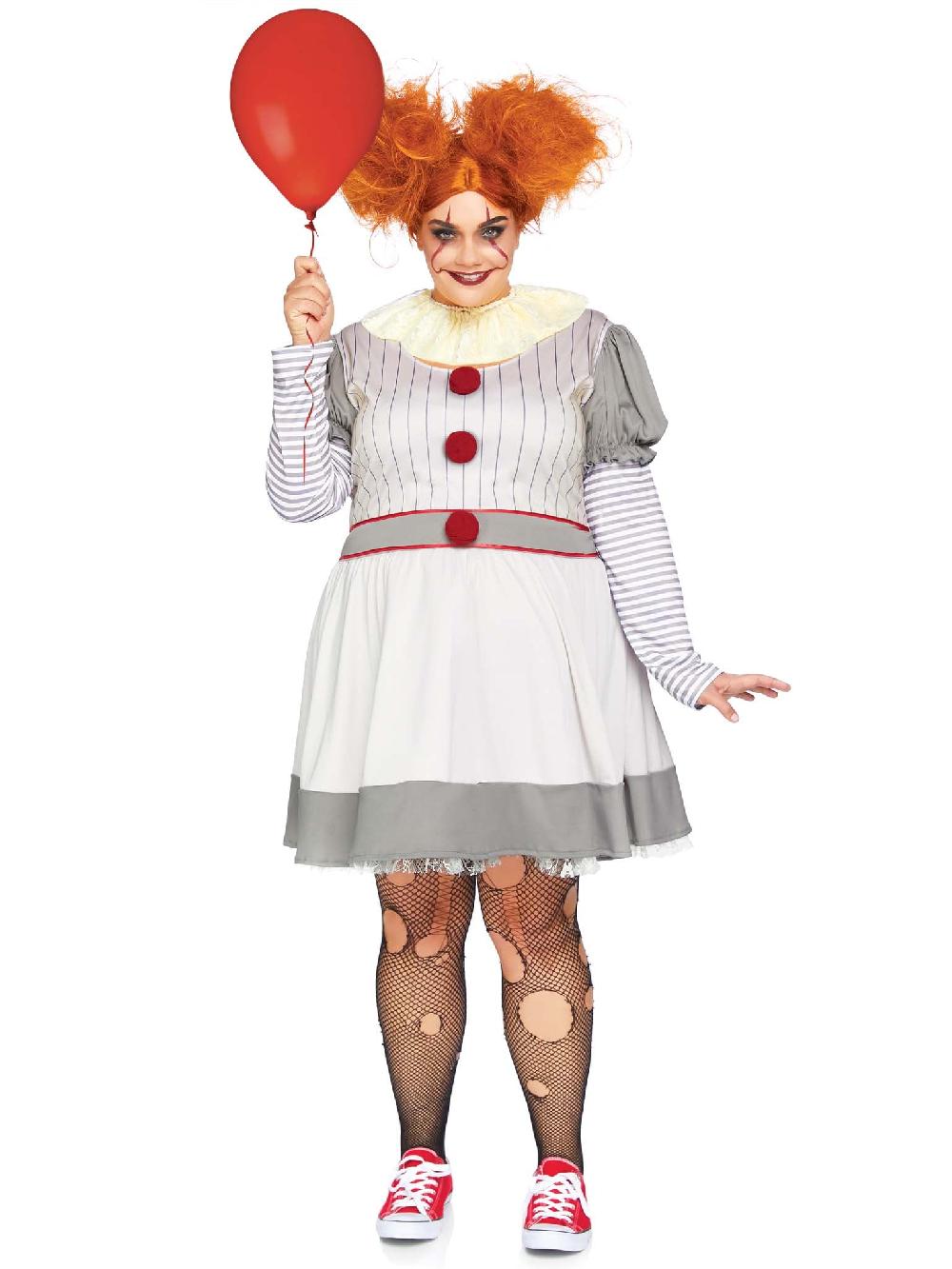 Leg Avenue Plus Creepy Clown Costume Grey/Red