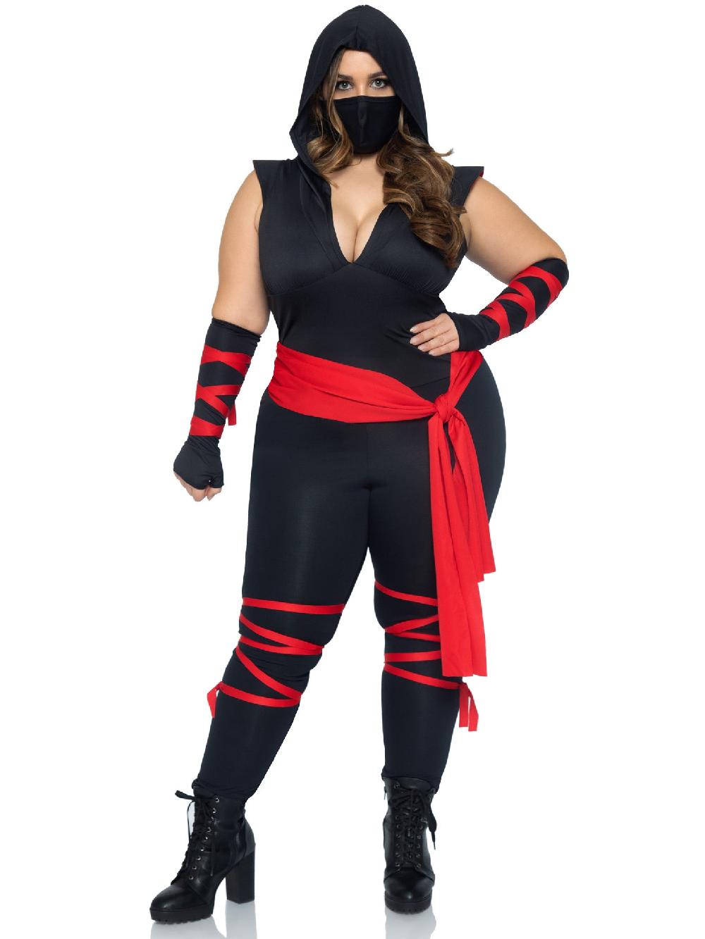 Leg Avenue Plus Deadly Ninja Costume Black/Red