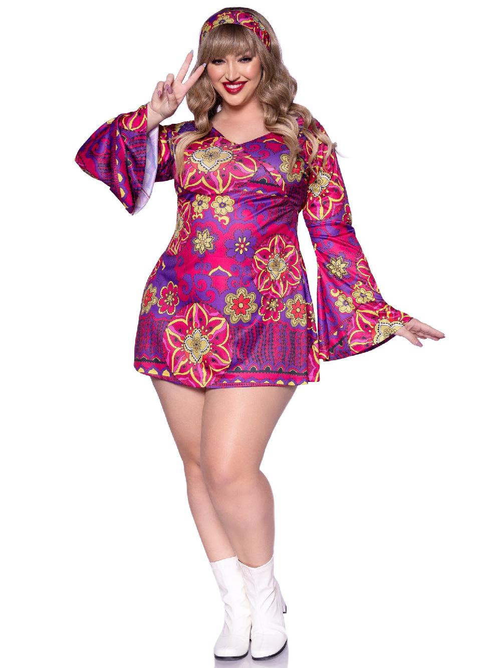 Leg Avenue Plus Hippie Girl Costume Pink/Purple
