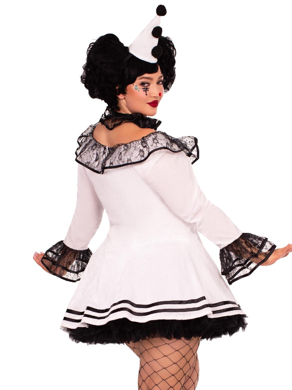 Leg Avenue Plus Pierrot Clown Costume White/Black