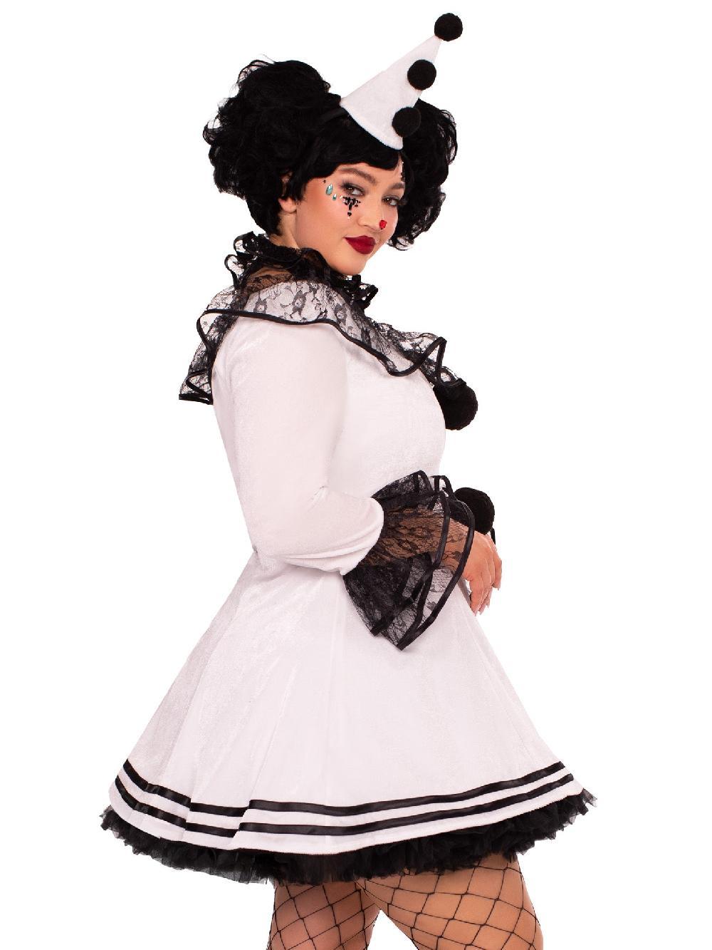 Leg Avenue Plus Pierrot Clown Costume White/Black