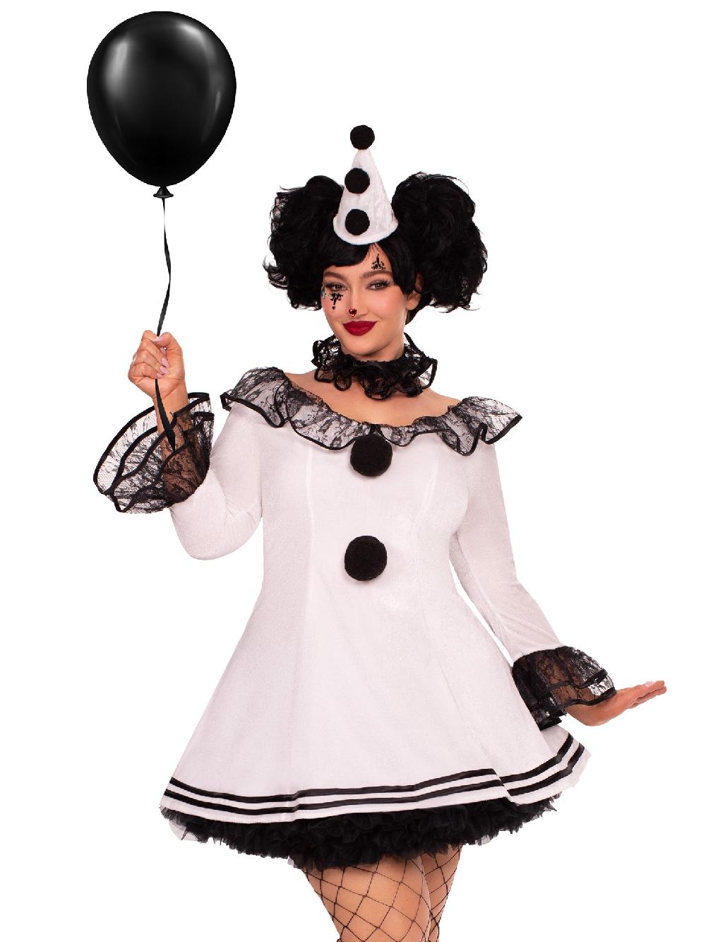 Leg Avenue Plus Pierrot Clown Costume White/Black