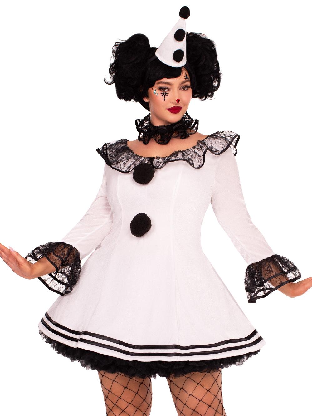 leg avenue Plus Pierrot Clown Costume White/Black