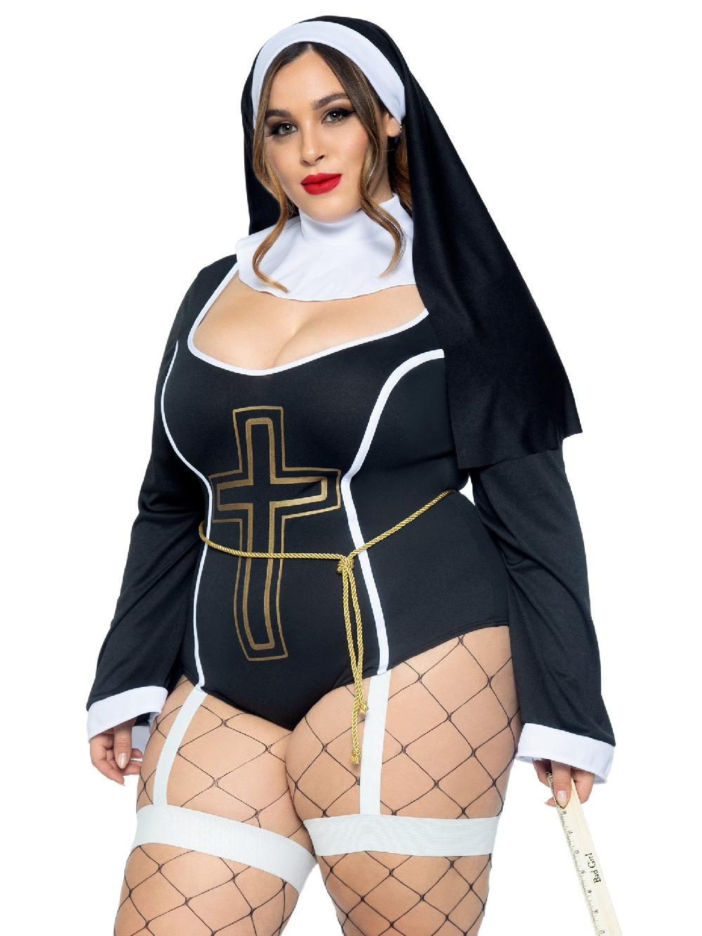 Leg Avenue Plus Sister Sin Nun Costume Black/White