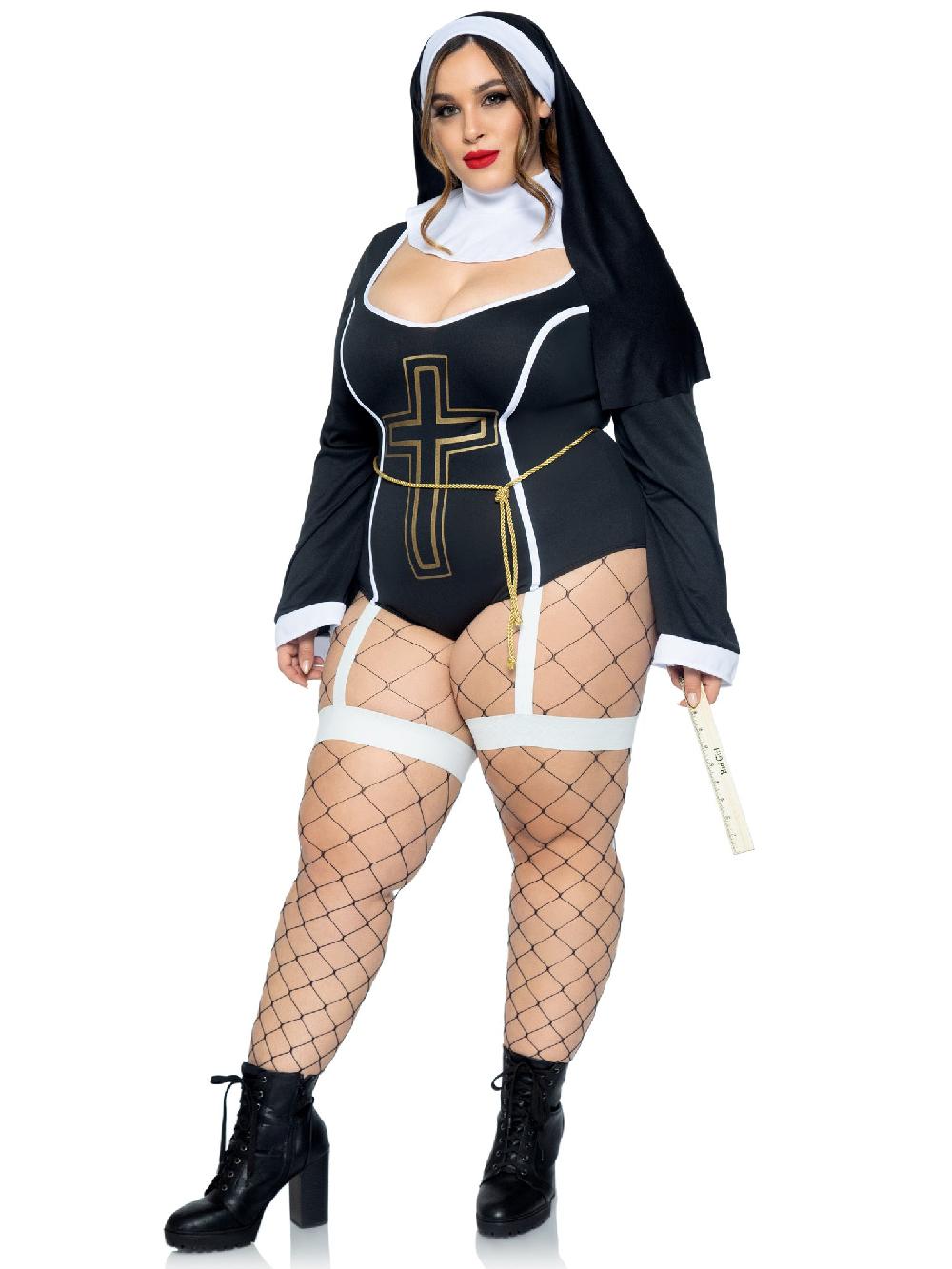 Leg Avenue Plus Sister Sin Nun Costume Black/White