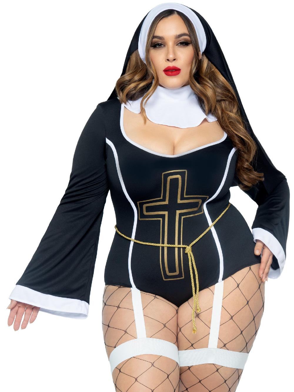 leg avenue Plus Sister Sin Nun Costume Black/White