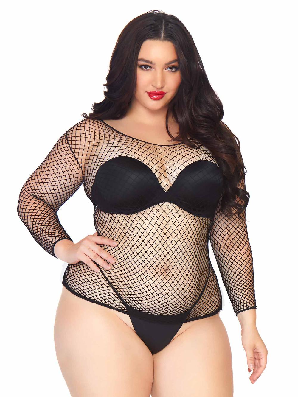 Leg Avenue Plus So Chill Fishnet Shirt Black