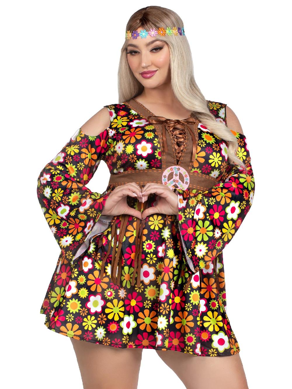 Leg Avenue Plus Starflower Hippie Costume Brown