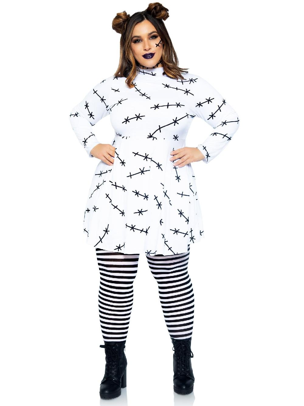 Leg Avenue Plus Stitch T-Shirt Dress White/Black