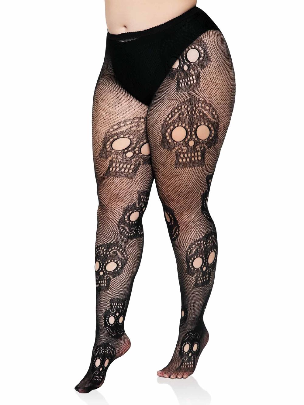 Leg Avenue Plus Sugar Skull Net Tights Black