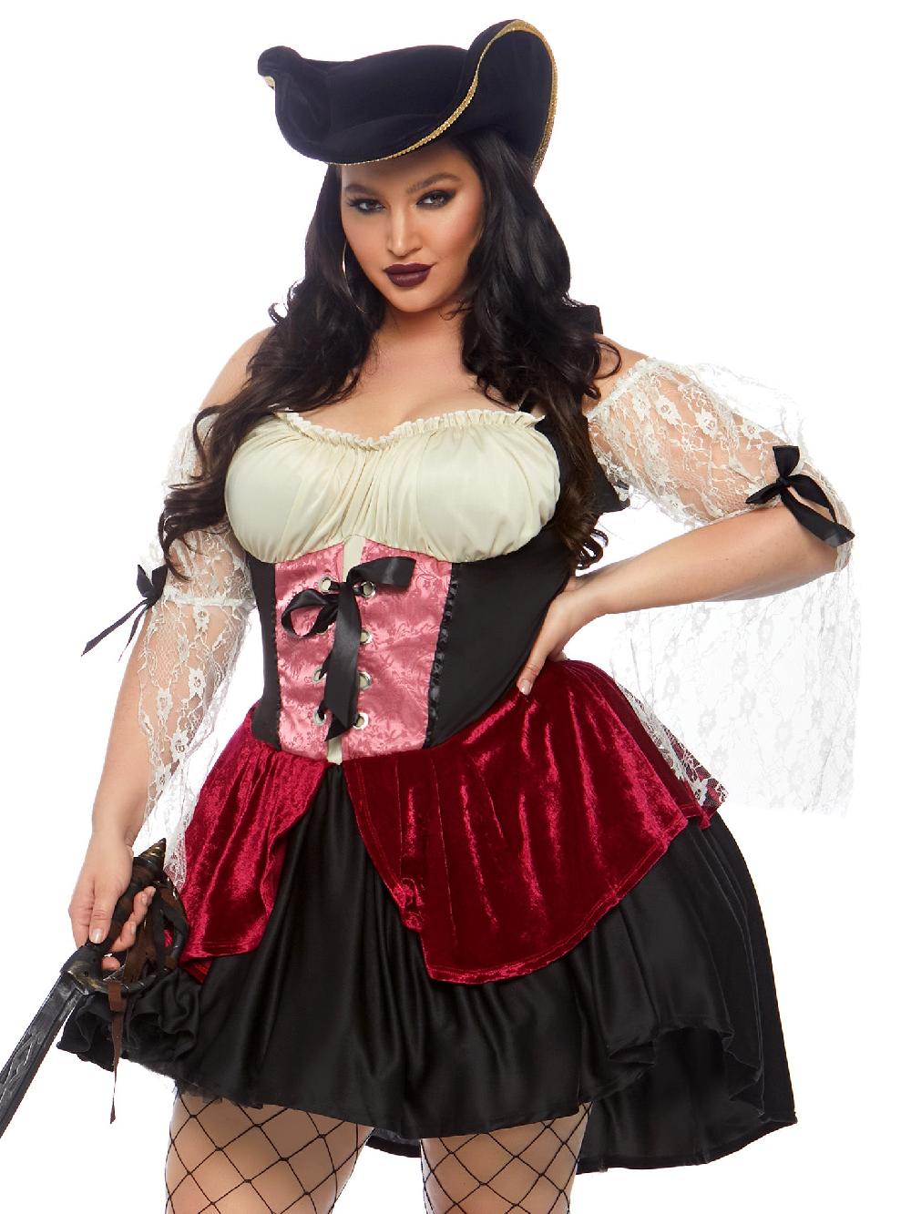 leg avenue Plus Wicked Waters Wench Costume Black