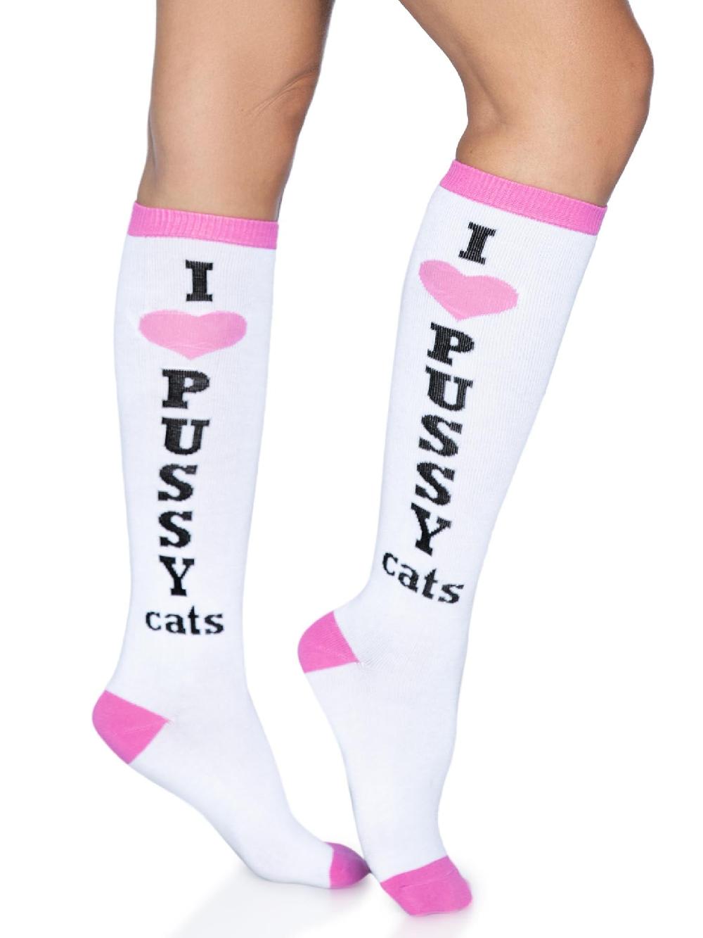 leg avenue Pussycat Knee High Socks White/Pink