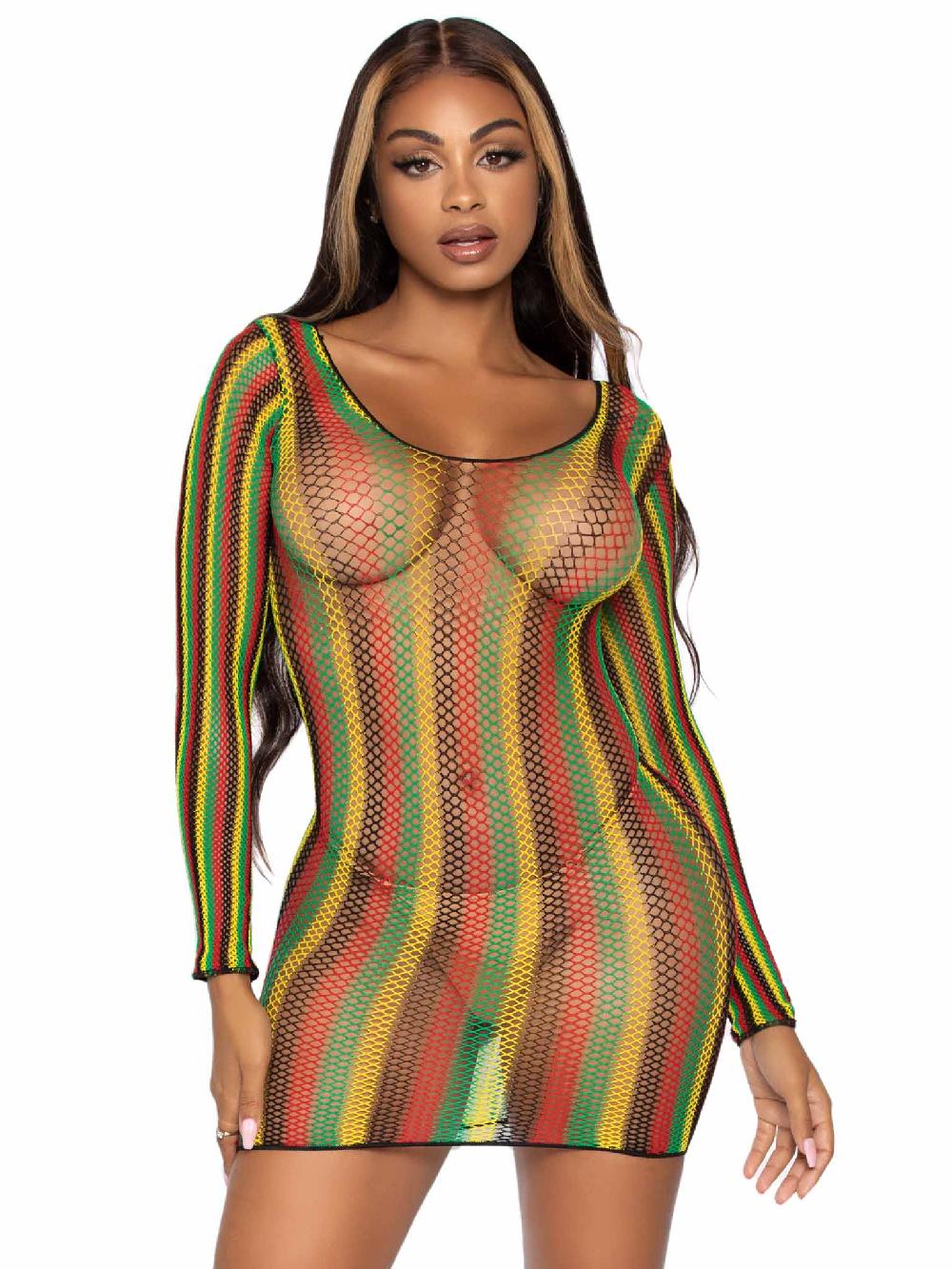 Leg Avenue Rasta Net Mini Dress Rasta