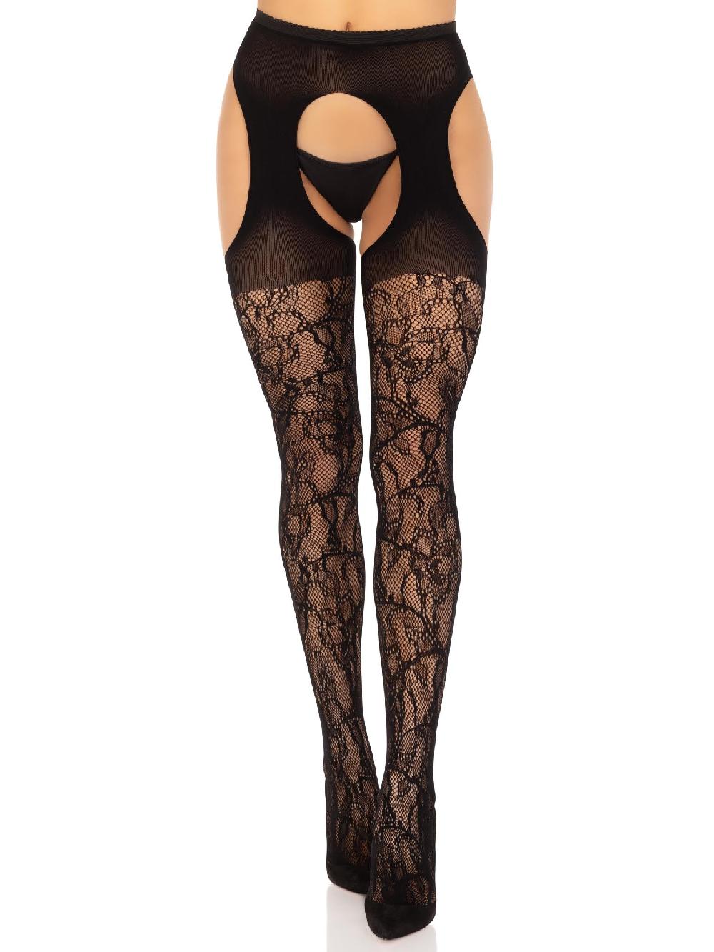 Leg Avenue Rhiannon Lace Suspender Hose Black