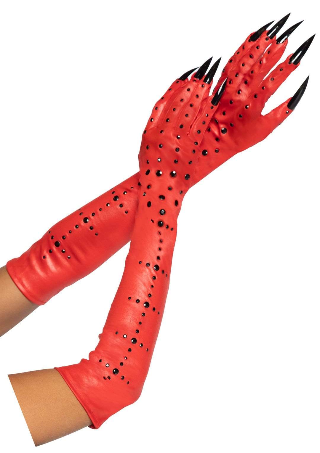 leg avenue Rhinestone Devil Claw Gloves Red