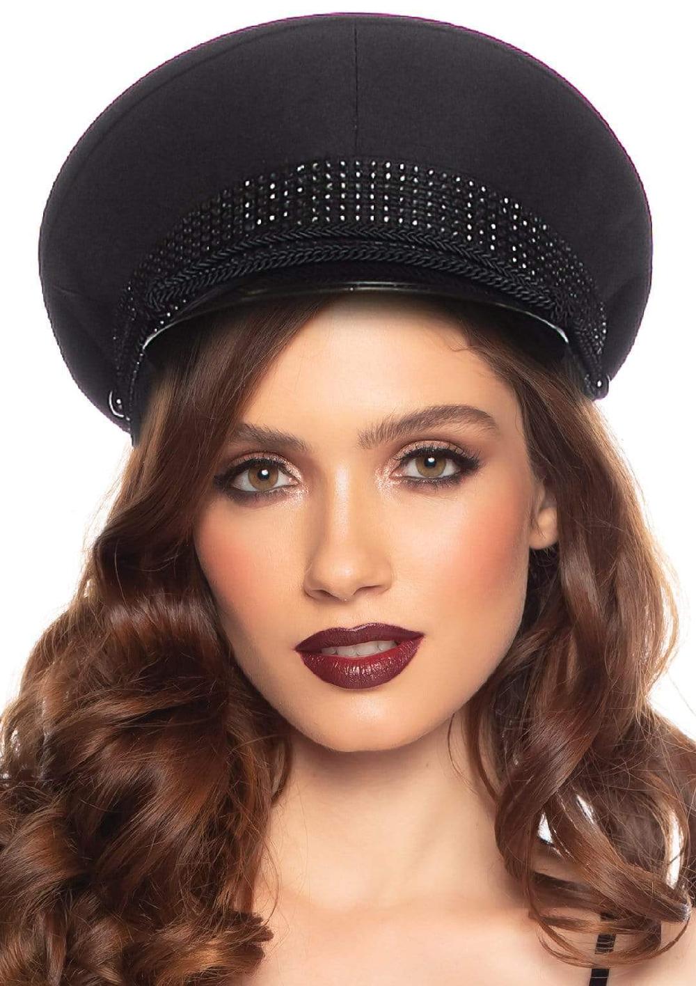 leg avenue Rhinestone Festival Officer Hat Black