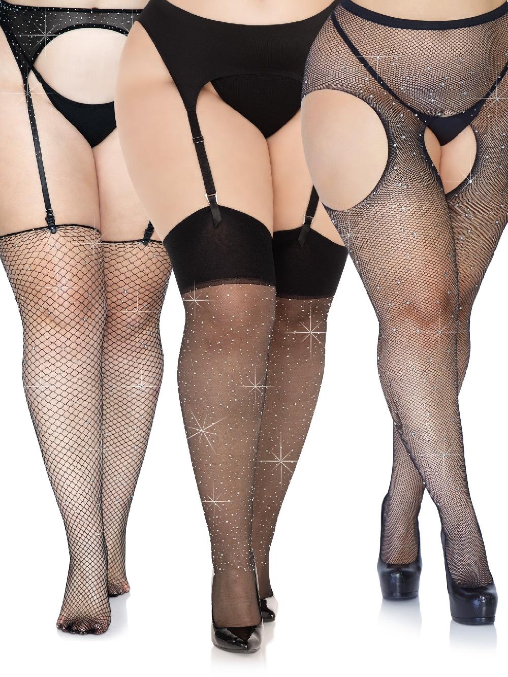 leg avenue Rhinestone Fishnet Plus Hosiery Bundle